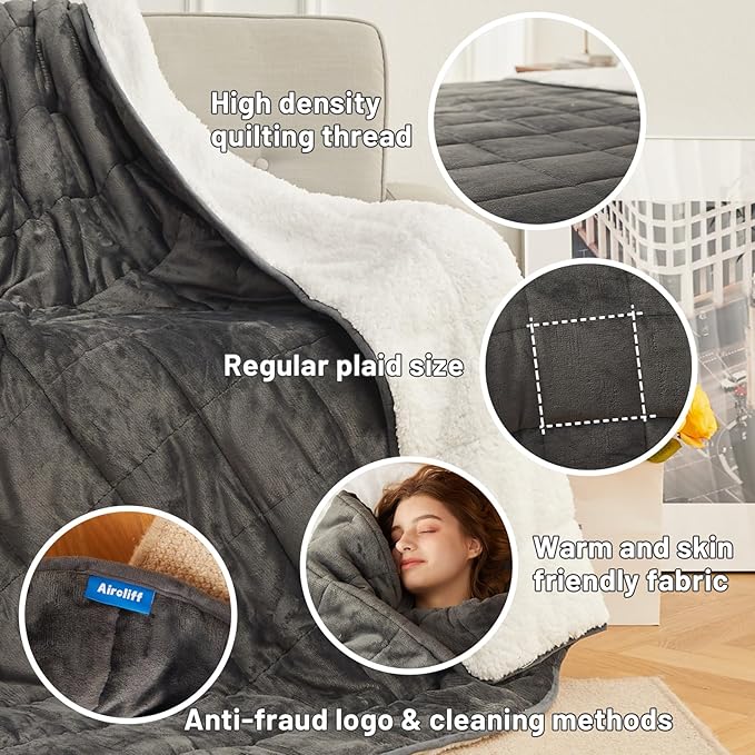 Weighted Blanket 10 lbs 48x72 inches, Sherpa Fleece Throw Blanket for Couch Sofa, Plush Thick and Warm Blanket for Adults, Fuzzy Fluffy Soft Cozy Heavy Blanket Twin Size Bed