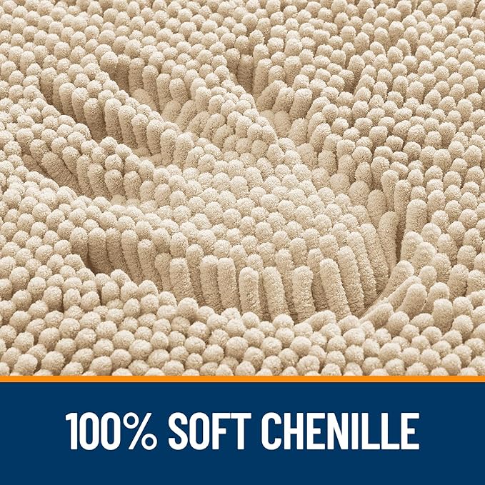 OLANLY Bathroom Rugs 70x46, Extra Soft Absorbent Chenille Bath Rugs, Rubber Backing Quick Dry, Machine Washable Bath Mats for Bathroom Floor, Tub and Shower, Home Decor Accessories, Beige