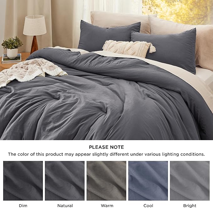 Bedsure Full Size Comforter Set, Dark Grey Soft Prewashed Bedding for All Seasons, 3 Pieces GentleSoft™ Warm Down Alternative Bed Set, 1 Lightweight Comforter (82"x86") and 2 Pillowcases (20"x26")