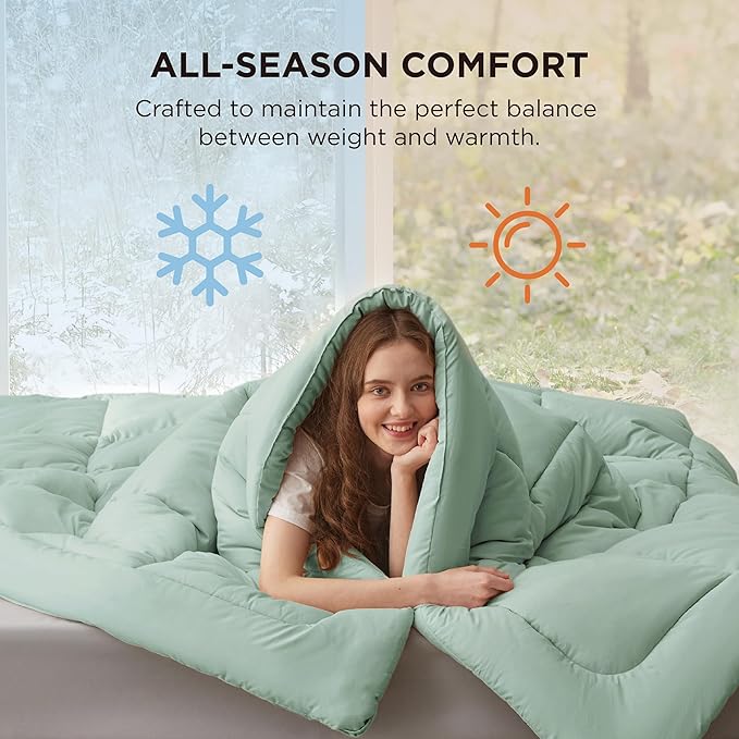 Bedsure Comforter Duvet Insert - Quilted Comforters Twin Size, All Season Duvet, GentleSoft Down Alternative Bedding, with 8 Tabs, Gifts for Women/Men, Sage Green, Twin 88 x 68 Inches