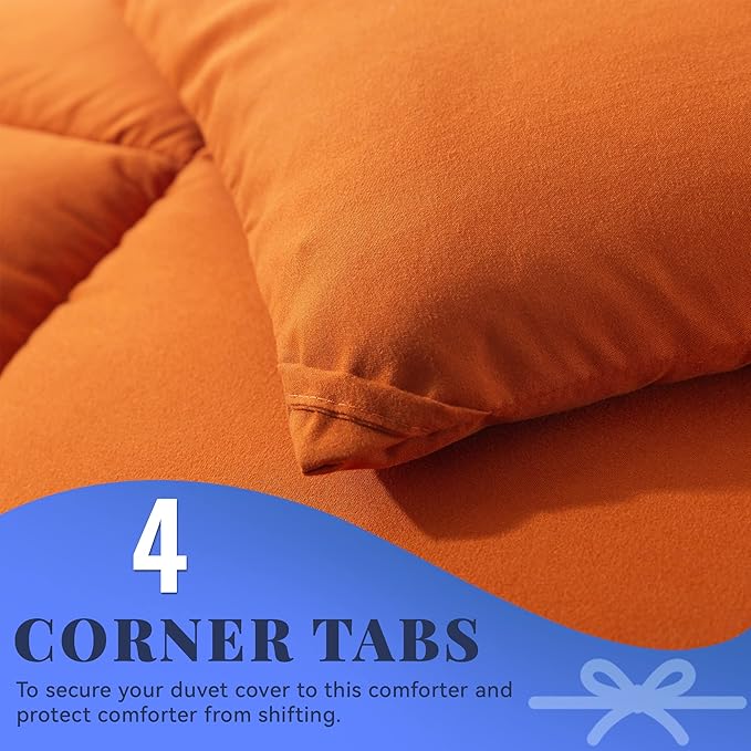 Cosybay Down Alternative Comforter (Burnt Orange, King) - All Season Soft Quilted King Size Bed Comforter - Duvet Insert with Corner Tabs - Winter Summer Warm Fluffy, 102x90 inches