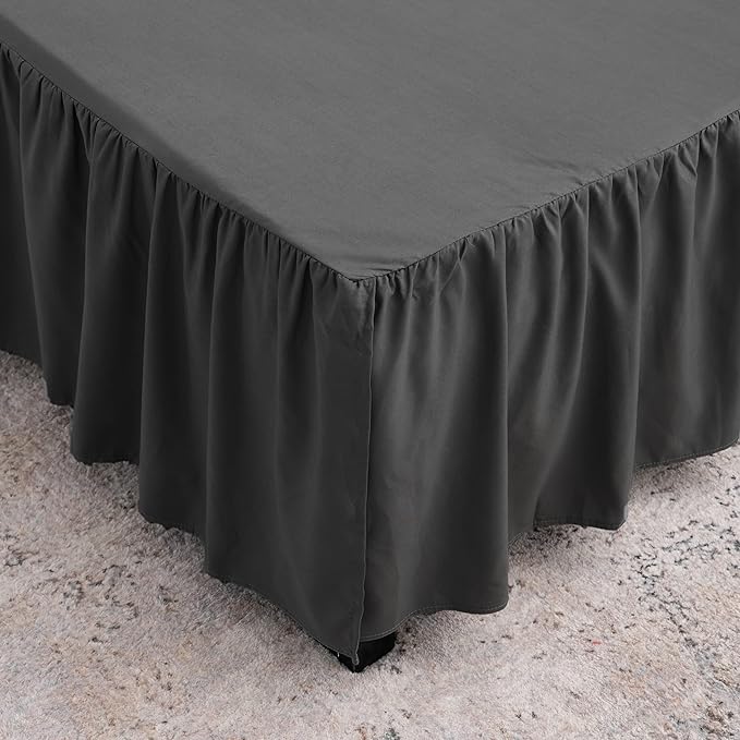 Black Bed Skirt Full Size Ruffled Bed Skirt with Split Corners, Full Bed Skirt 14 Inch Drop, Full Size Bed Skirt Black for Ruffled Bed Skirt with Split Corners, Bed Skirt Full Size