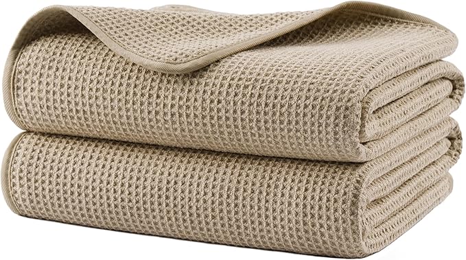POLYTE Microfiber Oversize Quick Dry Lint Free Waffle Bath Towel for Body, 60 x 30 in, Set of 2