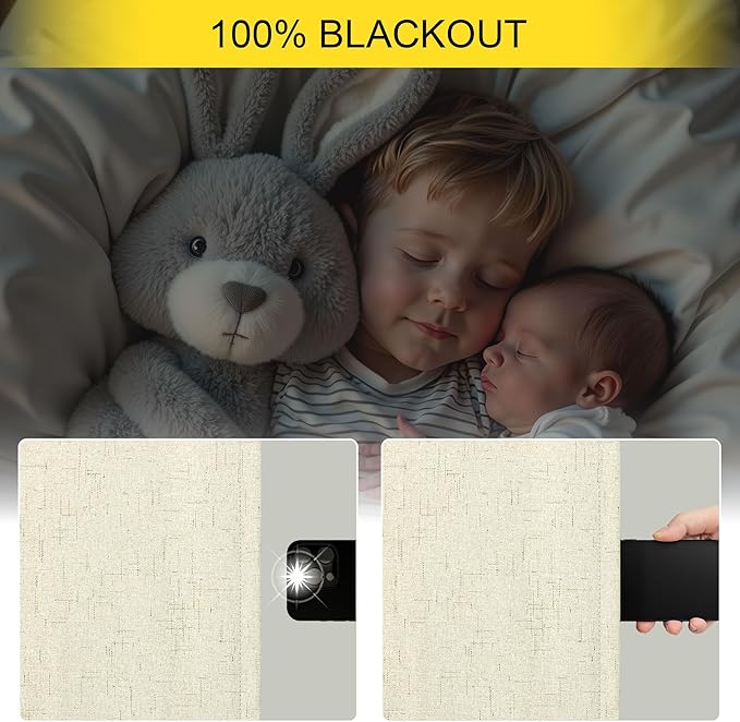 102 Inch Long Curtains for Bedroom Living Room Darkening Blackout Thermal Thick Linen Textured Luxury Curtain Drape for Sliding Glass Patio Door Set of 2 Panel 102 In Length Back Tab Ivory Cream Beige