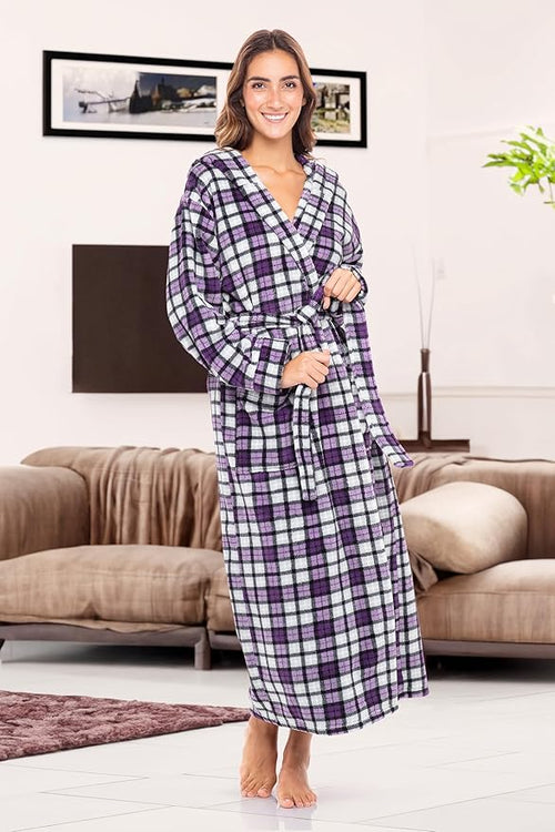 Alexander Del Rossa Womens Robe, Long Plush Bathrobe with Hood, Hooded Robes for Women Plus Size Bath Robe