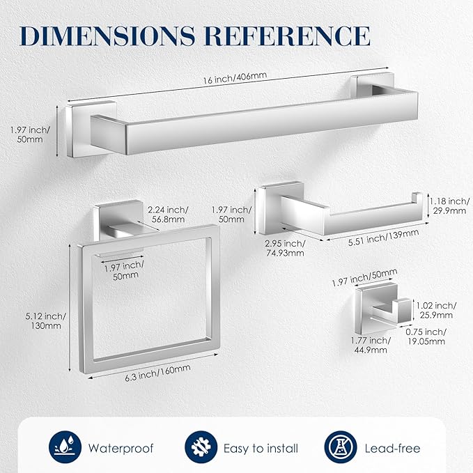10-Pieces Bathroom Accessories, SUS304 Brushed Bathroom Accessory Set, Nickel Towel Racks for Bathrooml, Stainless Steel, Wall Mounted Towel Rack&Toilet Paper Holder&Towel Ring and Towel Hook