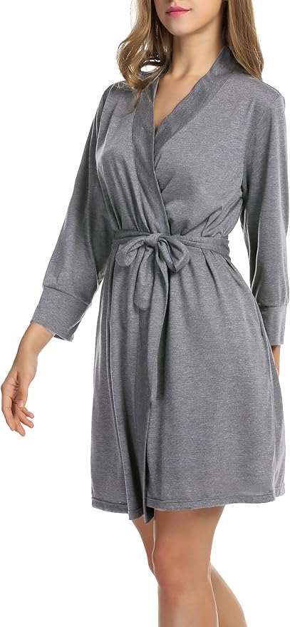 HOTOUCH Womens Robe Lightweight Short Knit Bathrobe Soft Ladies Sleepwear with Pockets