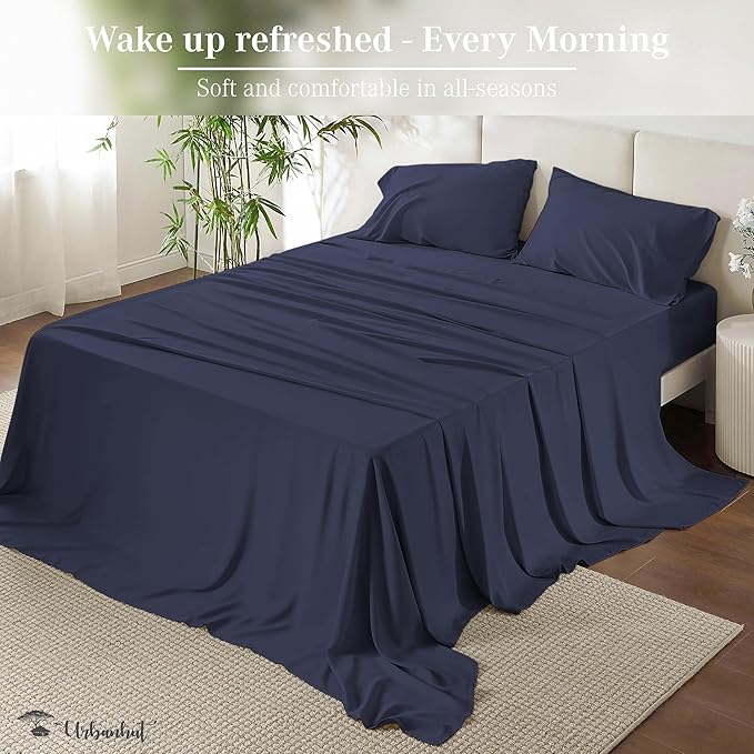 URBANHUT 1000 Thread Count California King Sheet Set Egyptian Cotton, Long Staple Soft & Breathable, 4 Pc Bed Sheet Sets, Luxury Hotel Sateen Sheets Fits 16" Deep Pocket - Navy Blue