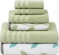 Modern Threads Organic Vines 6-Piece 100% Cotton Towel Set – Yarn Dyed Jacquard & Solid – Includes 2 Bath Towels, 2 Hand Towels, 2 Washcloths – Absorbent, Quick Dry, Soft & Durable – Sage Green