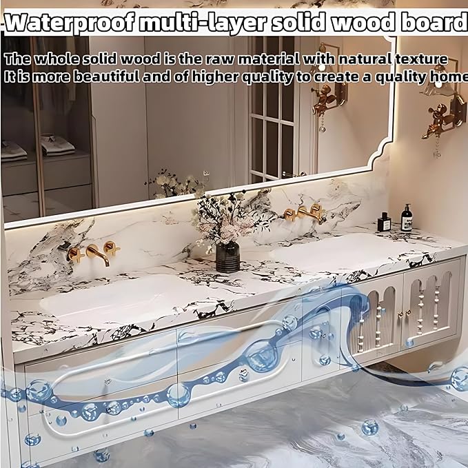 Bathroom Vanity with Sink - Luxurious Bathroom Sink Cabinet, Floating Vanity with Smart Defog Mirror and Solid Wood Multifunctional Cabinet, Complete Accessories (White, 64")