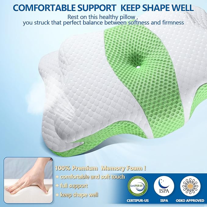 Memory Foam Pillow, Cervical Pillow for Neck and Shoulder Pain Relief, Ergonomic Contour Bed Pillow, Soft for Side Sleep Stomach Sleeping and Back Sleeper