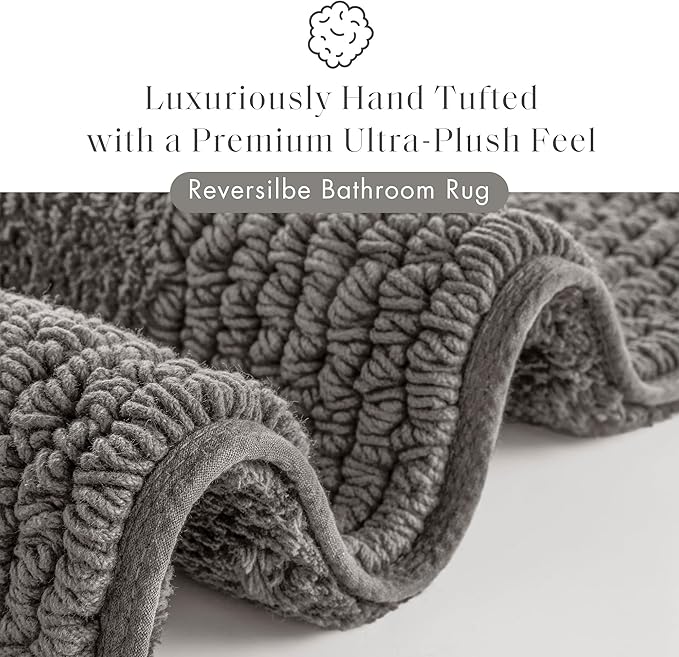 Madison Park Splendor Reversible 100% Cotton Tufted Bathroom Rug-3000 GSM Hotel Quality Luxurious Plush Medium Pile Bath Mat Absorbent, Quick Dry, Shower Room Décor, 20x30 Charcoal