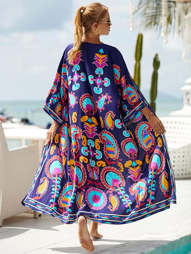 Women Casual Open Front Lightweight Cardigan Long Beach Kimono Cover Up