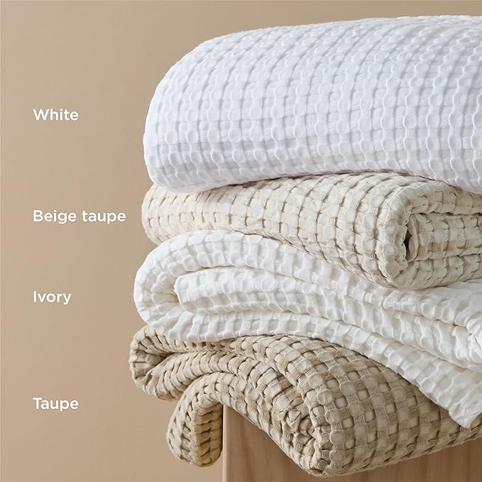 Bedsure Cooling Cotton Waffle Full Size Blanket - Lightweight Breathable Blanket of Rayon Derived from Bamboo for Hot Sleepers, Luxury Throws for Bed, Couch and Sofa, Taupe, 80x90 Inches