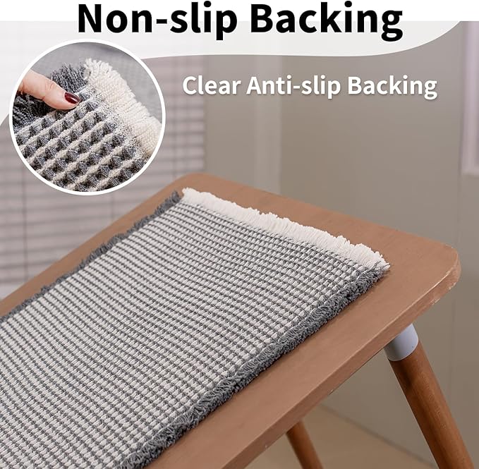 Waffle Runner Bath Mat - Long Boho Bathroom Rugs Non Slip Washable, Super Absorbent & Quick Dry, Soft Bath Mat Farmhouse Bathroom Decor, 24'' x 72'', Dark Grey and White