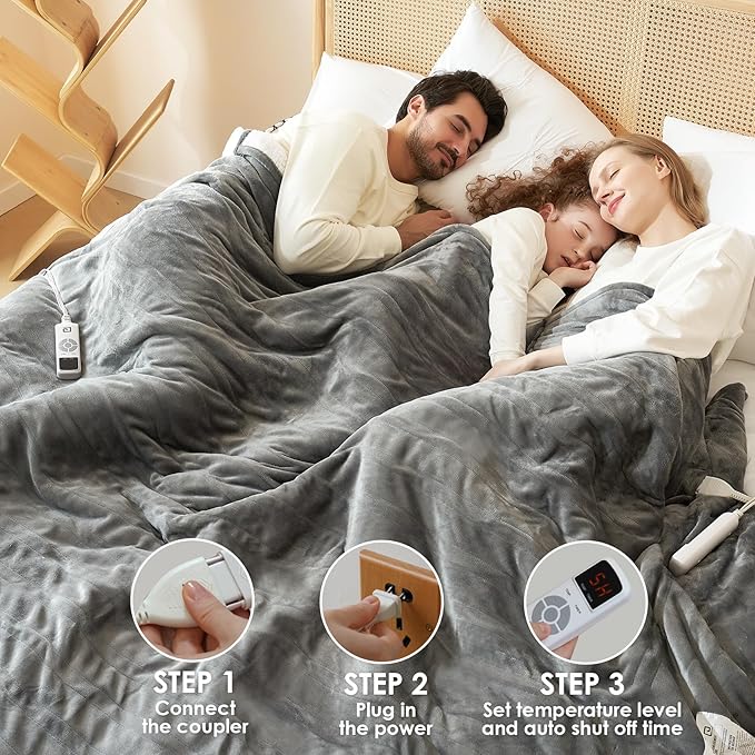 EHEYCIGA Heated Blanket Electric Throw - Heating Blanket with 9 Heating Levels & 10 Hours Auto Off, Soft Cozy Sherpa Washable Throw with Fast Heating, 50 x 60 Inches
