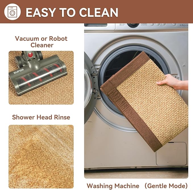 Non Slip Bath Mat Bathroom Rugs, Soft Jute-Like Ultra Thin Bath Mats, Rubber Backing Super Absorbent Quick Dry Bath Rug Shower Mat Fit Under Door Bathroom Floor, Machine Washable, Brown 16"x24"