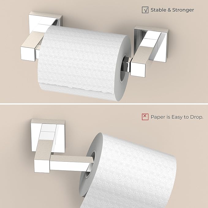 FORIOUS Toilet Paper Holder Set Wall Mount, SUS 304 Stainless Steel Pivoting Toilet Paper Holder and Towel Ring, Hand Towel Holder Set for Bathroom, Square Bathroom Hardware Set, Chrome