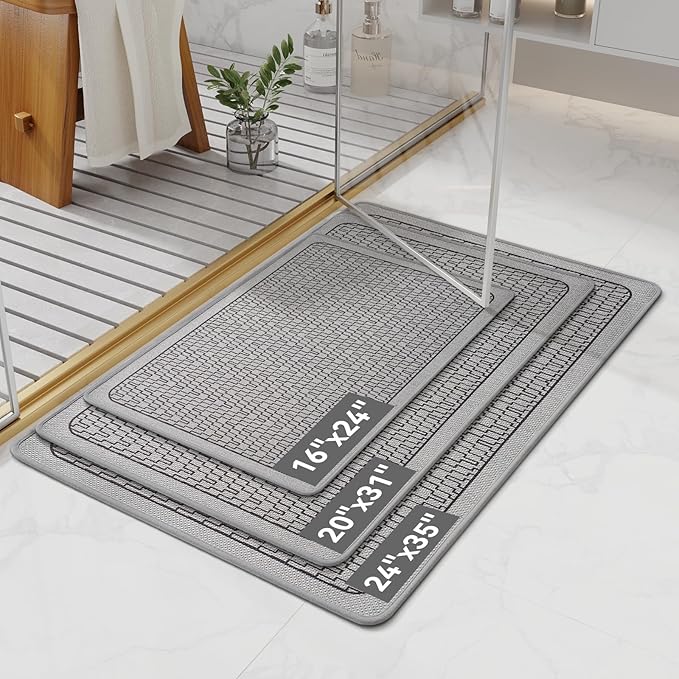 Bathroom Rugs, Ultra Thin Bath Mat Fit Under Door Super Absorbent Non Slip Quick Dry Bath Mat, Rubber Backing Shower Mat Outside Shower