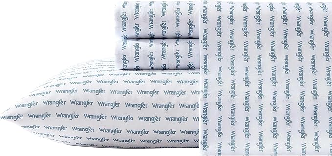 Wrangler - Queen Bed Sheets, Ultra-Soft & Lightweight Bedding with Matching Pillowcases, Lightweight Bed Set for All Season Comfort, Oeko-Tex Certified (Stamped Logo Blue)
