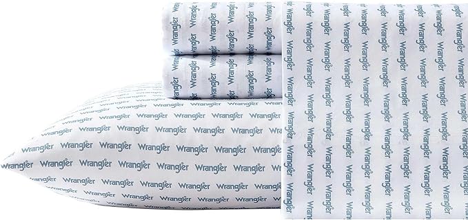 Wrangler - Twin Bed Sheets, Ultra-Soft & Lightweight Bedding with Matching Pillowcase, Lightweight Bed Set for All Season Comfort, Oeko-Tex Certified (Stamped Logo Blue)