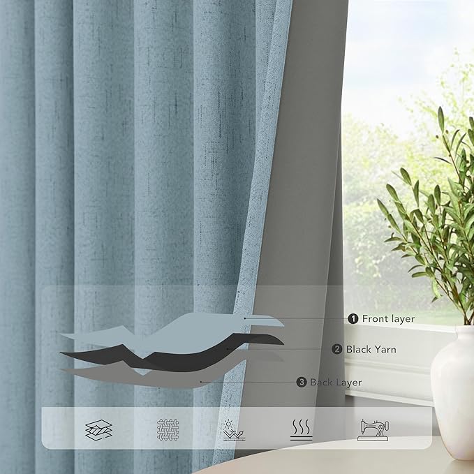 Dusty Blue Curtains for Nursery Girls Boy Bedroom 72 Inch Length 2 Panels Complete Blackout Room Darkening Black Out Shades Insulated Thermal Light Blue Grey Curtains for Winter Summer Heat Blocking