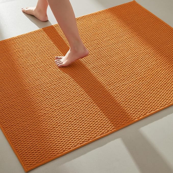 Large Bathroom Rugs Non Slip Washable Bath Rugs Super Absorbent Bathroom Rug Thin Quick Dry Low Pile Bath Mats, Orange 36"x60"