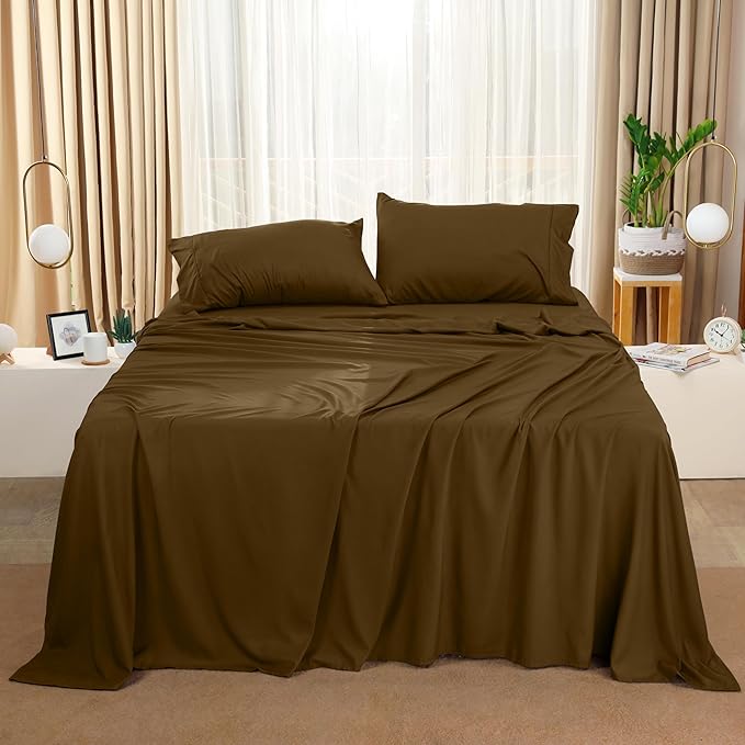 Utopia Bedding King Sheet Set – 4 Piece Bed Sheets for King Size Bed, Soft and Breathable Microfiber, Includes 1 Fitted Sheet, 1 Flat Sheet and 2 Pillowcases (Mocha)