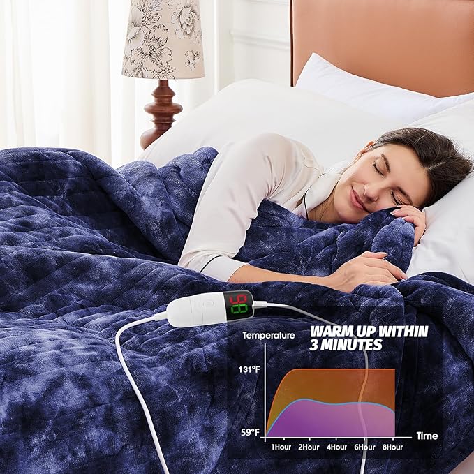 greenoak Heated Electric Blanket Throw, Faux Fur Sherpa Heating Blanket for Sofa Bed, Warm Winter Gifts for Dad/Grandma, Heater Lap Blankets 5-Position Timer &10 Heating Levels 50''*60" Cobalt