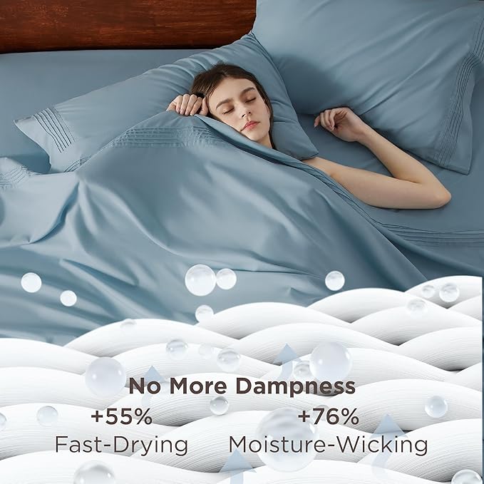 Bedsure Deep Pocket King Sheet Set - Fits Mattresses Up to 21 Inches Thick - 4 Piece GentleSoft Bed Sheets, Moisture Wicking, Soft & Cooling Bedsheet & Pillowcases, Easy & Secure Fit, Mineral Blue