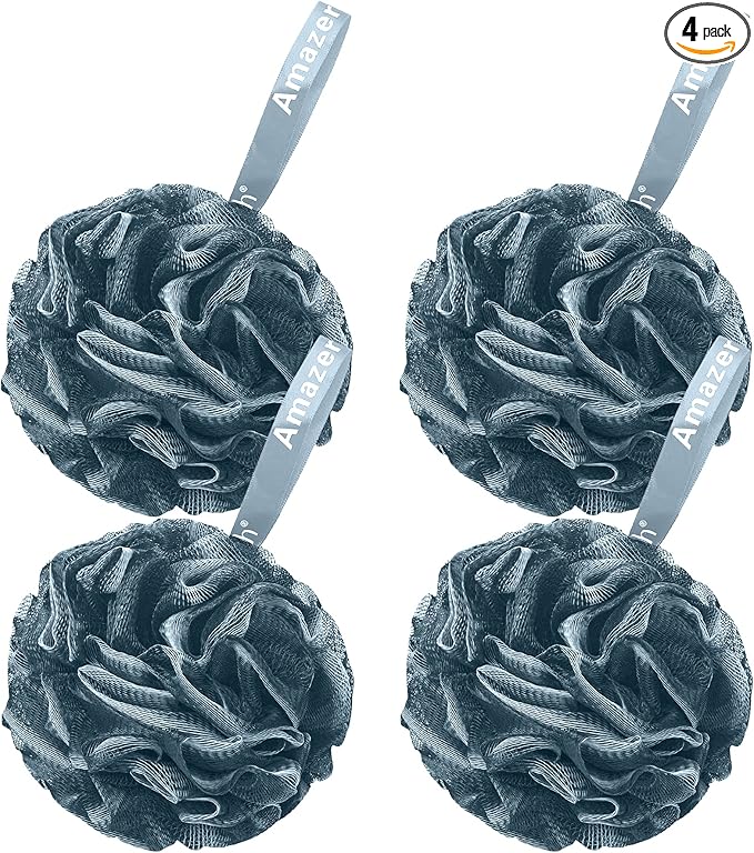 AmazerBath Bath Shower Loofah Sponge 60g/PCS Bath Sponges for Men Exfoliating- Set of 4 Indigo
