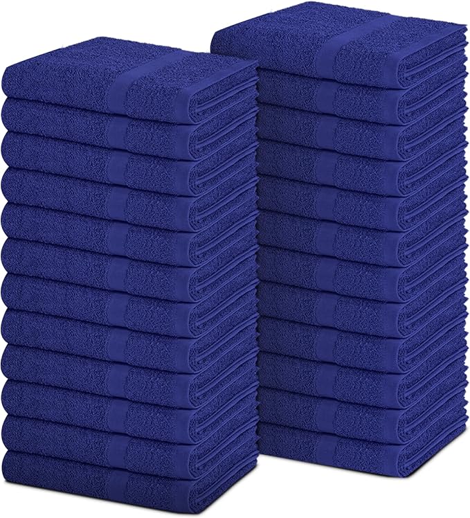 Pearl Linens Pack of 24 100% Cotton Hand Towels, Salon Towels for Spa, Gym and Bathroom Use, Hair Towels in Bulk, Soft, Absorbent, Quick Dry & Machine Washable, 16x27 inches, Royal Blue