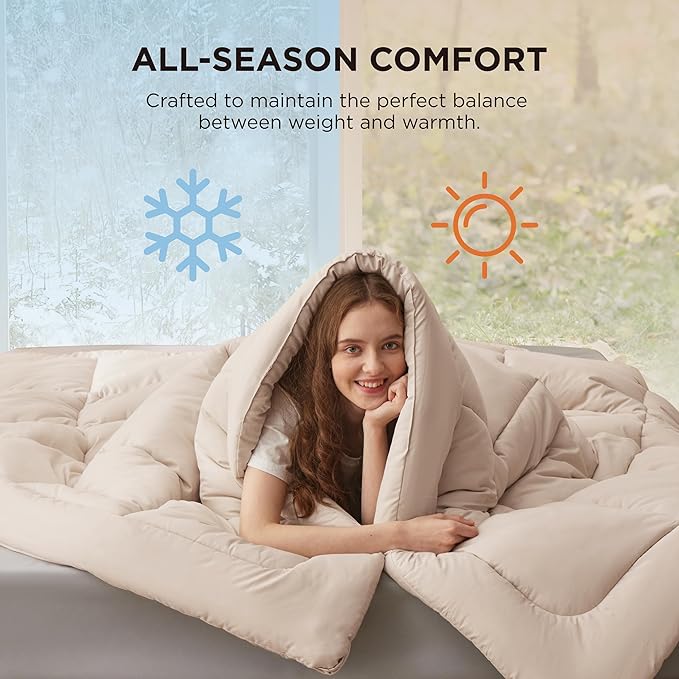 Bedsure Comforter Duvet Insert - Quilted Comforters Cal King Size, All Season Duvet, GentleSoft Down Alternative Bedding, with 8 Tabs, Gifts for Women/Men, Beige, California King 96 X 102 Inches