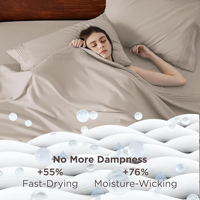 Bedsure Deep Pocket California King Sheet Sets - Fits Mattresses Up to 21 Inches Thick - 4 Piece Bed Sheets, Moisture Wicking, Soft & Cooling Bedsheet & Pillowcases, Easy & Secure Fit, Linen