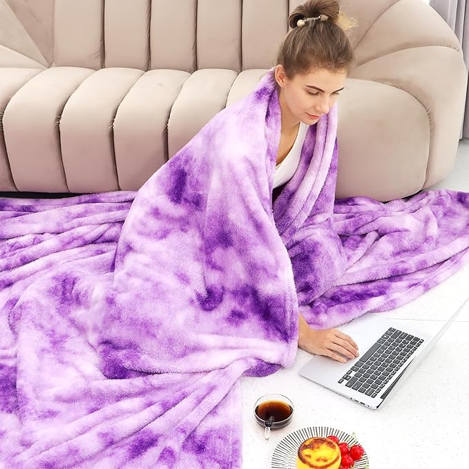 Fleece Throw Blanket Cozy Soft Lightweight Throw Blankets Warm Plush Purple Fall Blankets and Throws Couch Sofa Bed Camping Travel Picnic Outdoor Blanket Bedding Kid Baby Boys Girls Adults