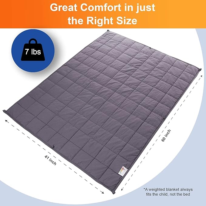 hazli Super-Soft Kids Weighted Blanket 7 Pounds - Weighted Blanket for Kids - Easy to Clean, Washable Minky Cover - 41x60 Inches 7lbs Child - Heavy Blanket for Girls and Boys