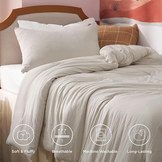Bedsure Twin/Twin XL Comforter Set, Beige Soft Prewashed Bedding for All Seasons, 2 Pieces GentleSoft™ Warm Down Alternative Bed Set, 1 Lightweight Comforter (68"x88") and 1 Pillowcase (20"x26")