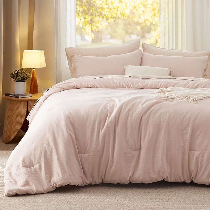 Bedsure Twin/Twin XL Comforter Set, Light Pink Soft Prewashed Bedding for All Seasons, 2 Pieces GentleSoft™ Warm Down Alternative Bed Set, 1 Lightweight Comforter (68"x88") and 1 Pillowcase (20"x26")