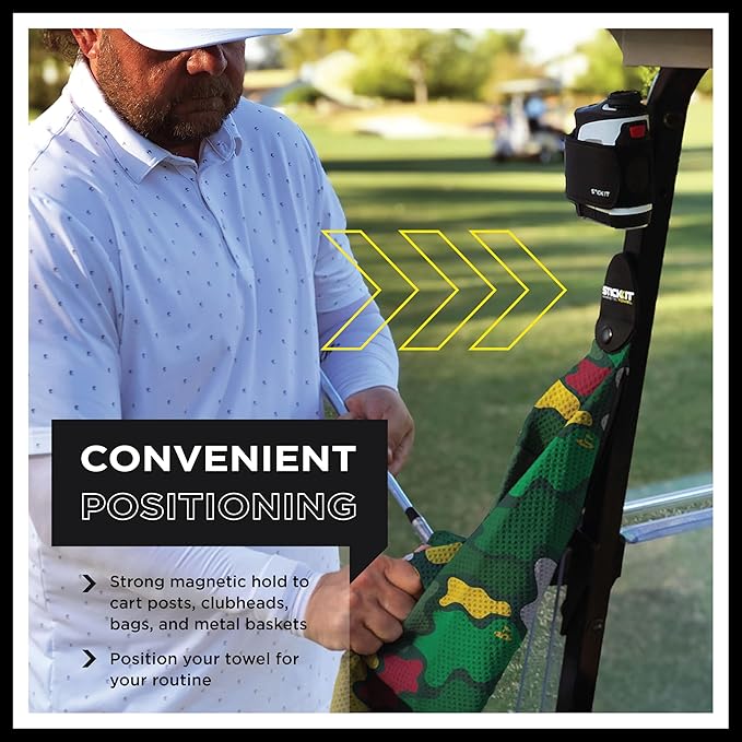 STICKIT Magnetic Golf Towel, Camo Augusta Green | Top-Tier Microfiber Golf Towel with Deep Waffle Pockets | Industrial Strength Magnet for Strong Hold to Golf Carts or Clubs | Golf Greens Camo