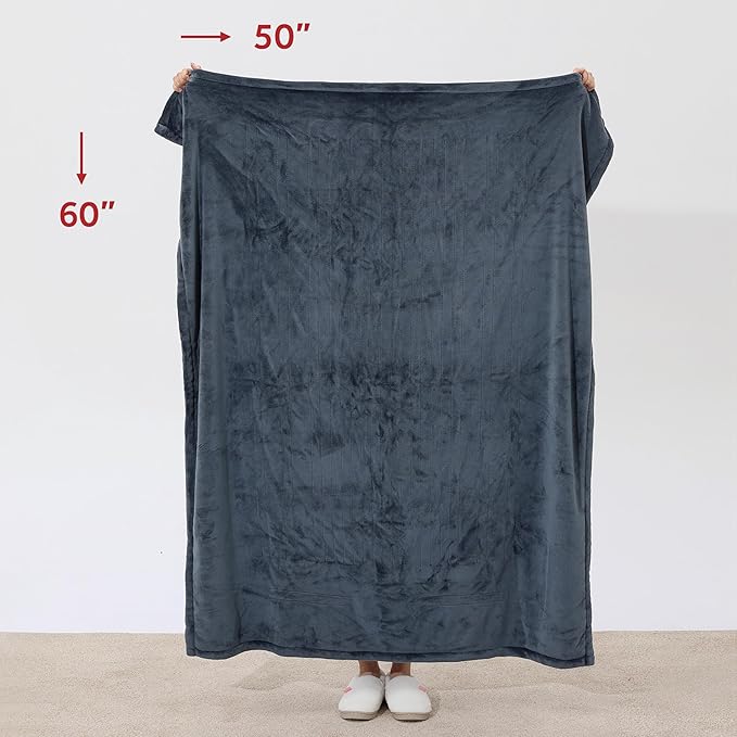 Sunbeam Royal Posh Velvet Heated Throw Electric Blanket, 50" x 60", 4 Heat Settings, 4-Hour Auto Shut-Off, Warming Throw for Couch, Fast Heating, Machine Washable, Warm and Cozy, Rain Storm Blue
