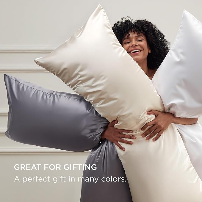 Bedsure Satin Body Pillow Cover with Zipper, Similar to Silk Body Pillow Pillowcase, Soft & Breathable Long Pillow Case, Cooling & Silky Long Pillowcase for Hair and Skin, Gifts, Grey, 20x54 Inches