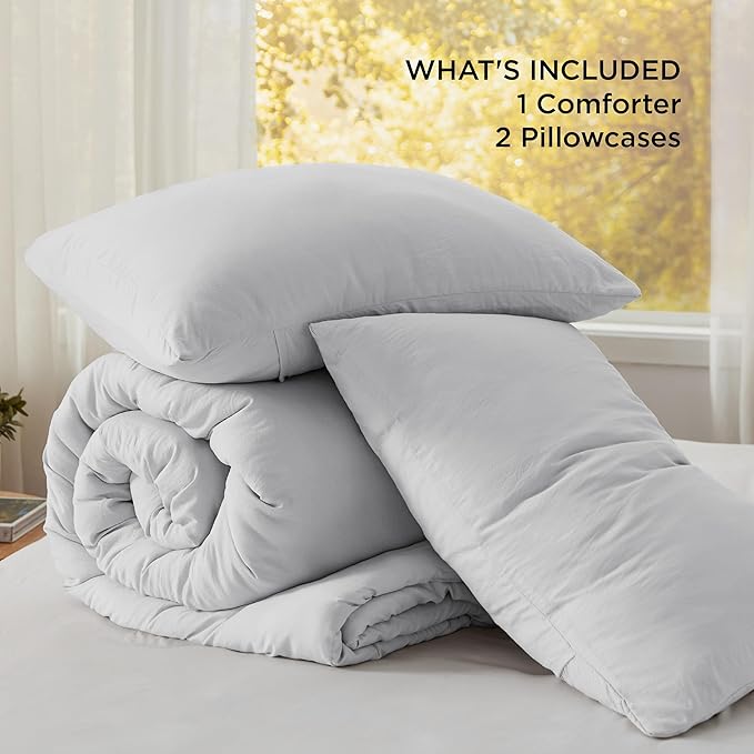 Bedsure King Size Comforter Set, Light Grey Soft Prewashed Bedding for All Seasons, 3 Pieces GentleSoft™ Warm Down Alternative Bed Set, 1 Lightweight Comforter (104"x90") and 2 Pillowcases (20"x36")