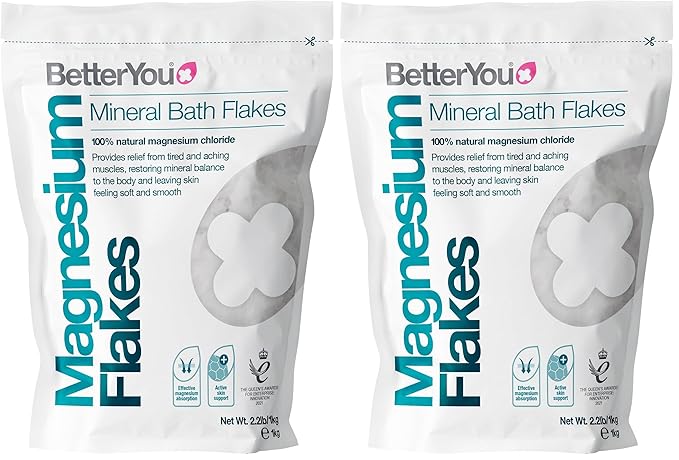 BetterYou Magnesium Mineral Bath Flakes - Mineral Bath Salts with Magnesium Chloride - Foot Bath or Body Bath Soak - Safe On Sensitive Skin - 2.3 lb (Pack of 2)