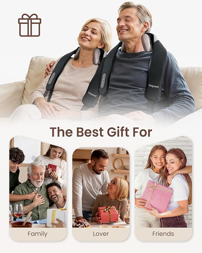 Cordless Neck Massager with Heat, Shiatsu Neck Shoulder Massager for Pain Relief Deep Tissue, 2 Heating Areas, 3 Modes Kneading Back Massager Presents/Gifts for Women, Men