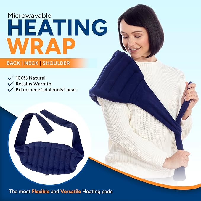 SunnyBay Microwave Heating Pad, Microwavable Moist Hot/Cool Bean Bag Wrap for Neck, Shoulder, Knee, or Back Pain with XL Fastening Straps, 10x18 Inch Heating Area, 2.8 Lbs, 78 Inches