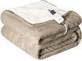 Heat Blanket 50”x60” Throw,Soft Flannel & Sherpa Reversible Electric Blanket with 10 Heat Settings,12 Timer Setting and 3 Hours Auto-Shut Off,ETL Certified Machine Washable,Light Brown