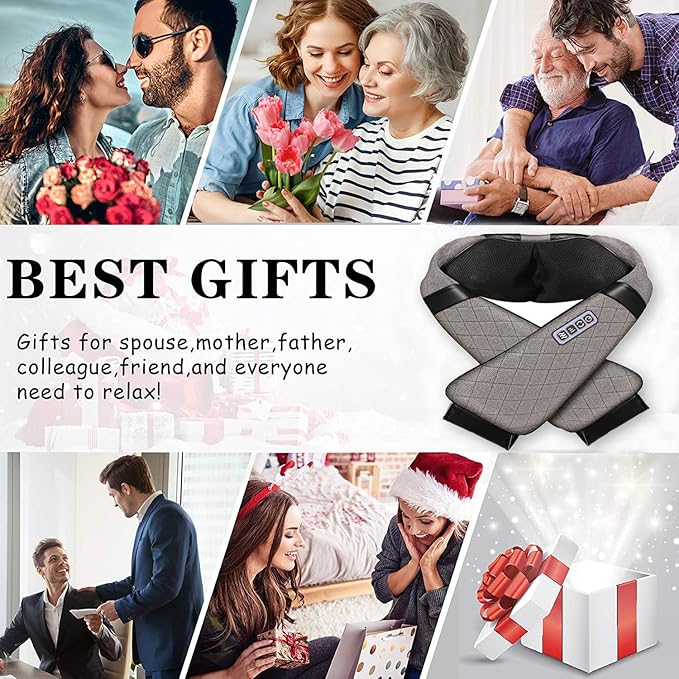 Blue Elf Shiatsu Electric Neck Back Massager Pillow 3D Kneading with Heat for Shoulder, Lower Back, Foot, Leg Muscles Pain Relief Relax in Car Office and Home (Gray)