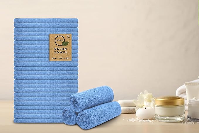 Softolle Salon Towels – Pack of 24 (16"x27") 100% Cotton Ring Spun (Not Bleach Proof) Ultra Soft, Highly Absorbent Hand Towels – Bulk for Spa, Gym & Salon (Electric Blue)