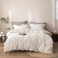 Stripe Duvet Cover King Size 104inch x 90inch,100% Washed Cotton Linen Feel Duvet Cover, Pinstripe Duvet Cover with Zipper Closure and 2 Pillowcases, Color of White and Linen Grey Stripe