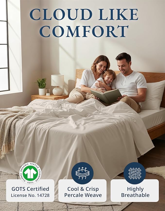 LANE LINEN 100% Organic Cotton King Bed Set, 4-Piece Cotton Bed Sheets, Crisp Percale Weave, Ultra Soft Bedding Sets & Collections, 15" King Size Sheets Deep Pocket Set - Glacier Grey